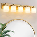 5 Light Modern Bathroom Light Fixtures Over Mirror - Brass Finish