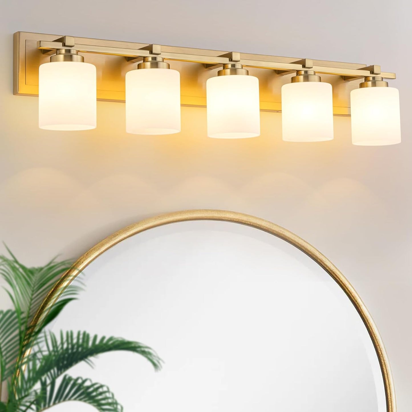 5 Light Modern Bathroom Light Fixtures with Brass Finish Design