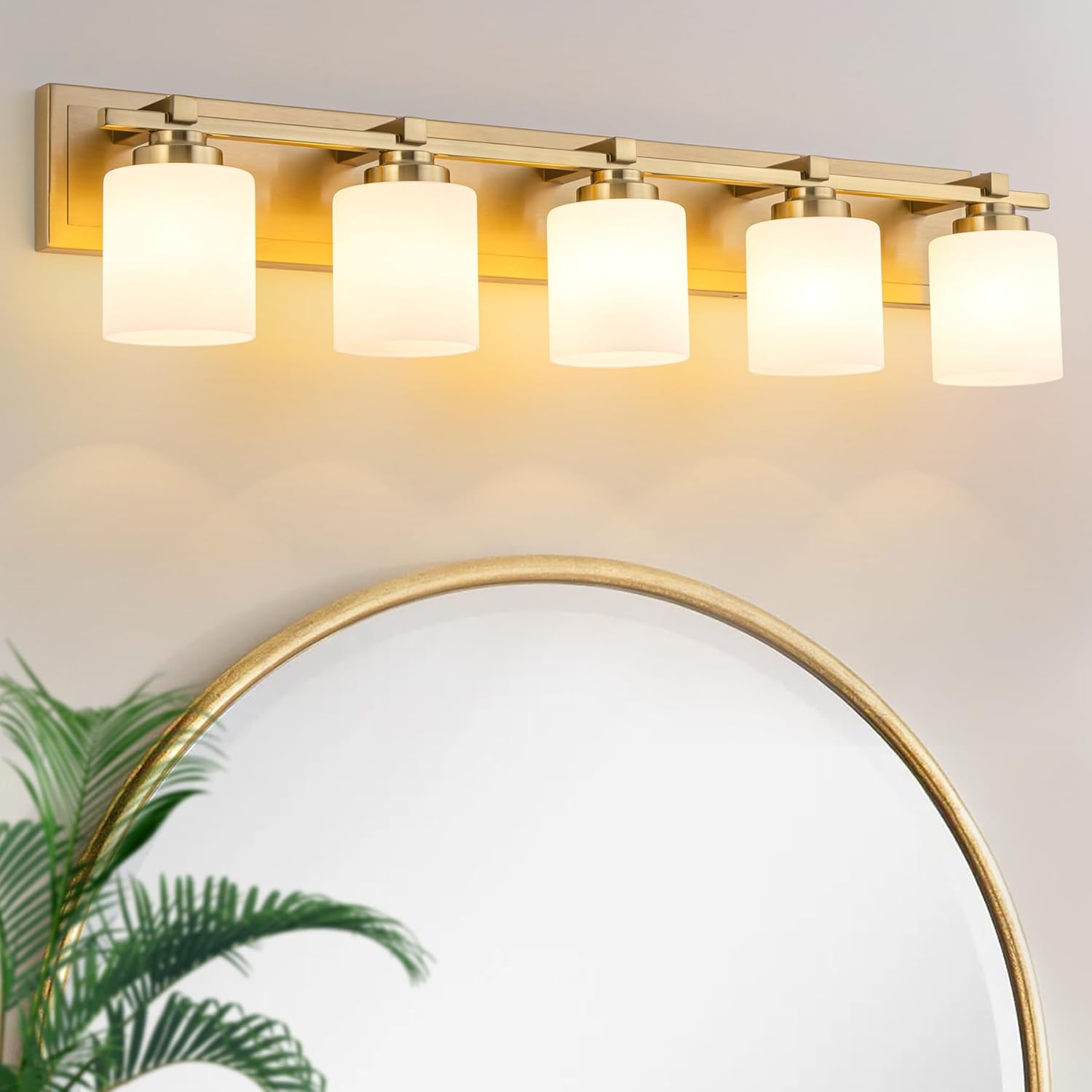 5 Light Modern Bathroom Light Fixtures with Brass Finish Design