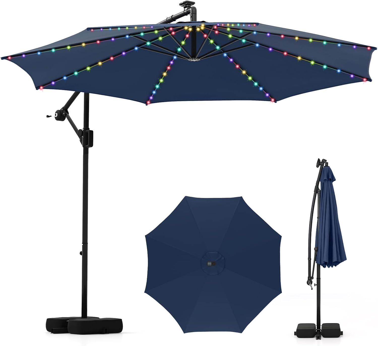 Tangkula 10 FT Solar Cantilever Patio Umbrella with LED Lights