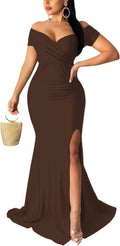 Women Sexy Off Shoulder Prom Evening Gown with High Split - Elegant