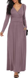 LILBETTER Women Long Sleeve Deep V Neck Loose Maxi Dress (Style 4ZFC)
