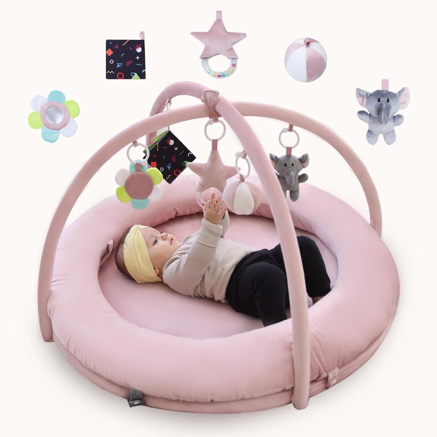 Hiseeme Plush Baby Play Gym with 5 Sensory Toys