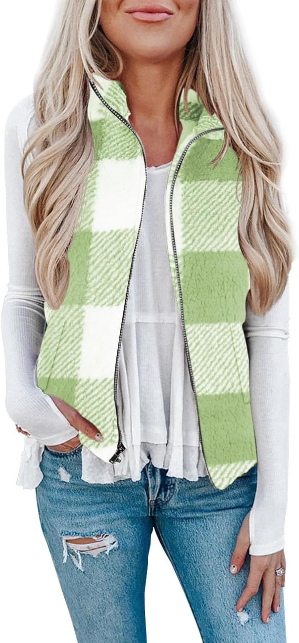LOMON Womens Fuzzy Sherpa Fleece Jacket Cozy Sleeveless Vest
