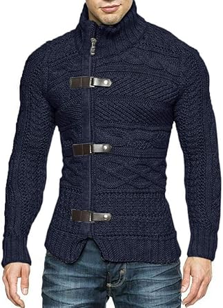 Karlywindow Men's Cable Knitted Cardigan Sweater for Style