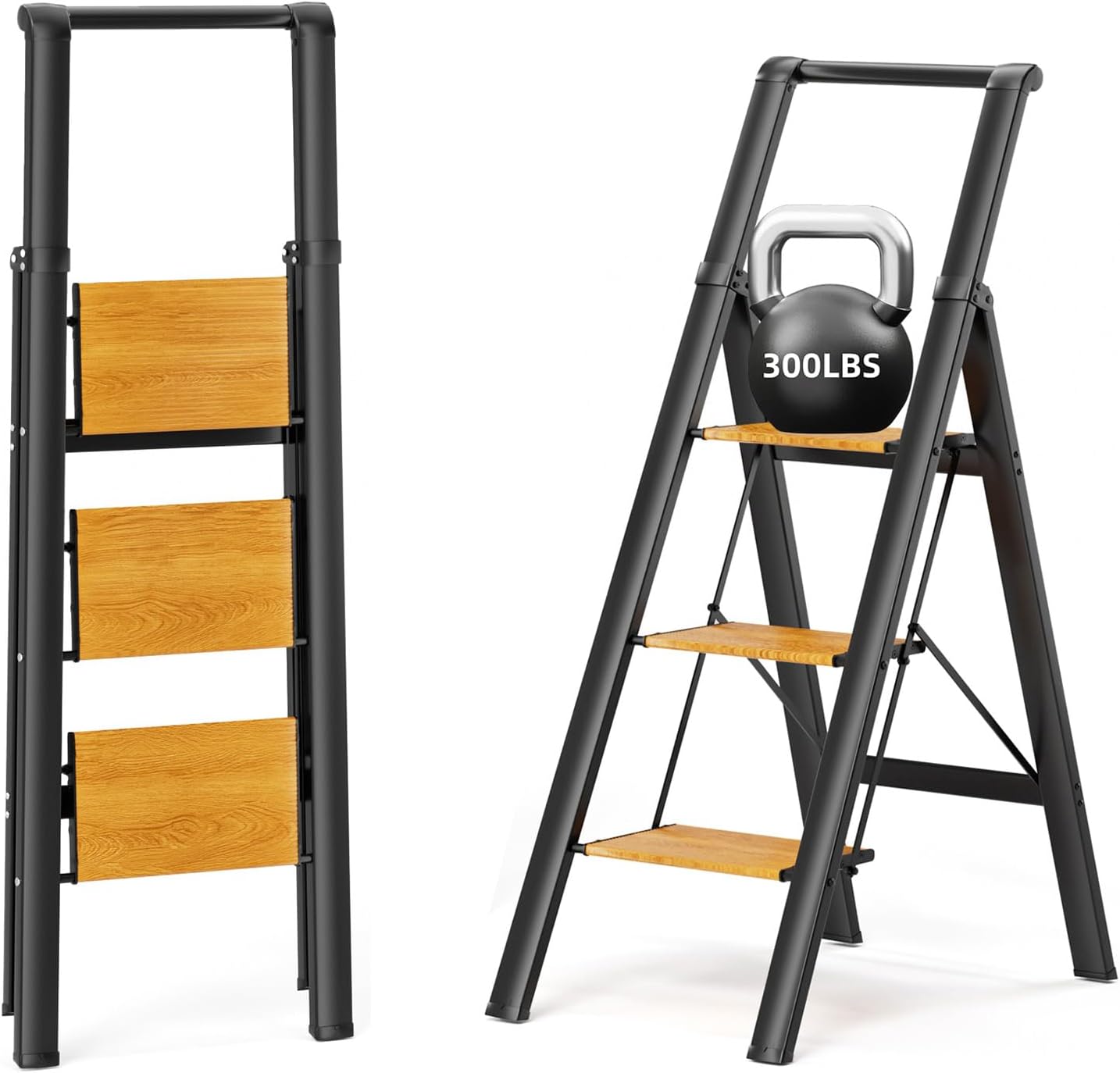 3 Step Ladder with Handrails for Safe Climbing and Stability