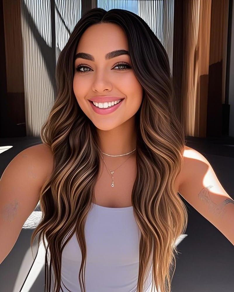 Long Brown Blonde Highlights Wigs for Women 26inch Wavy Curly