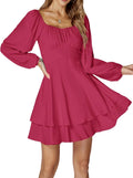 Women's Lantern Long Sleeve Wrap Tie Back Mini Dress - Square Neck