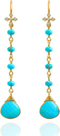 18K Gold Vermeil Beaded Birthstone Long Dangle Earrings - Dainty Drop