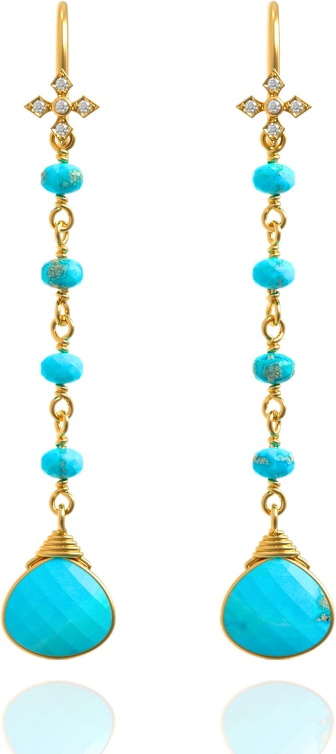 18K Gold Vermeil Women's Beaded Birthstone Dangle Earrings