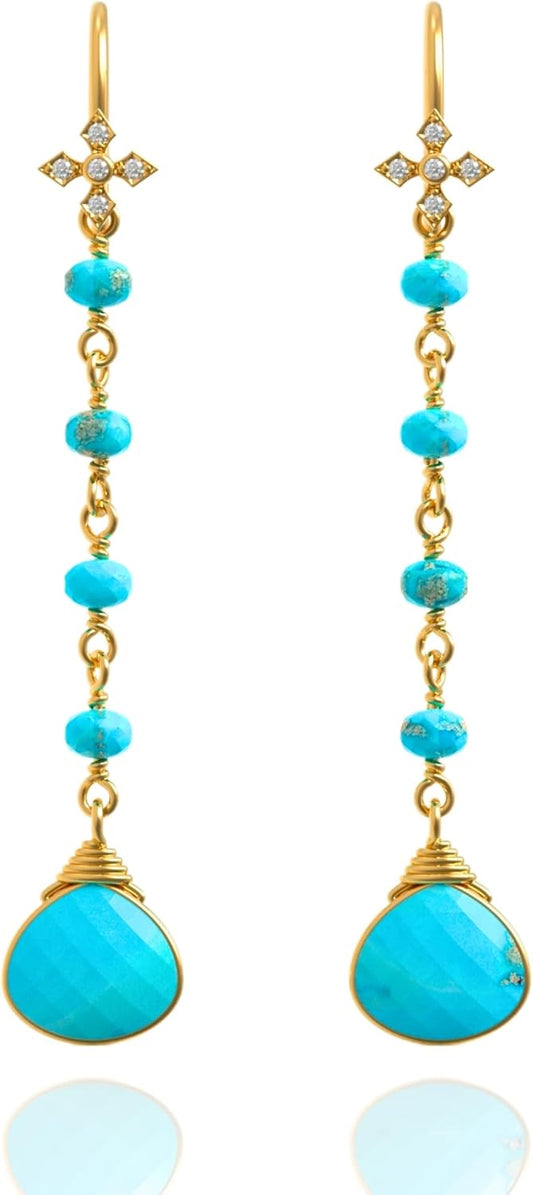18K Gold Vermeil Women's Beaded Birthstone Dangle Earrings