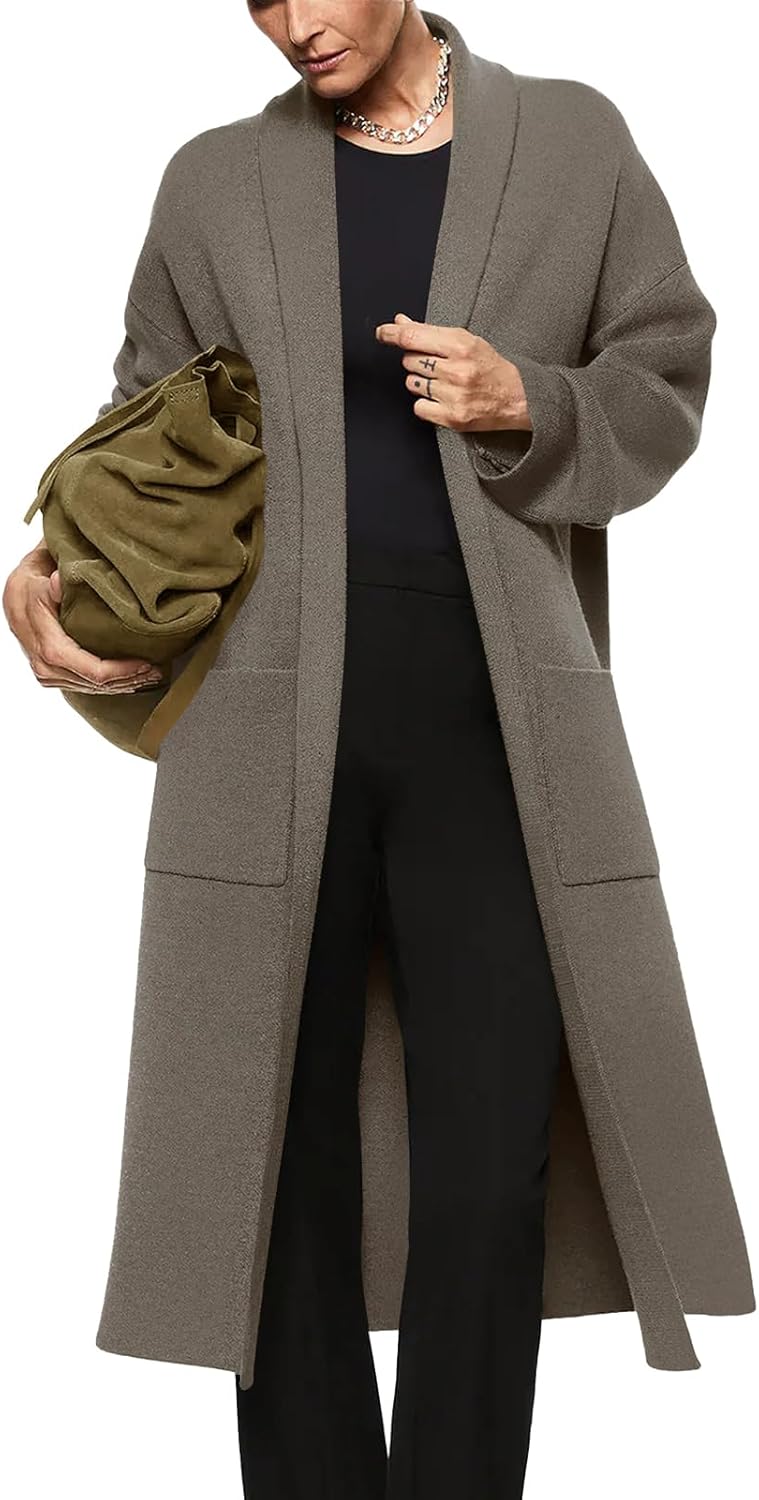 Womens Long Sleeve Maxi Cardigan Open Front Cozy Sweater Coat