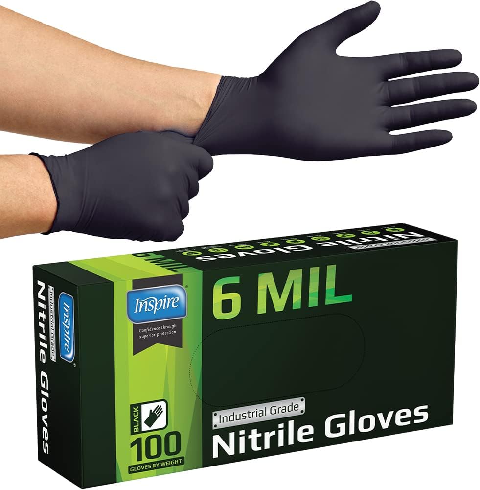 Inspire 6 Mil Heavy Duty Black Nitrile Gloves