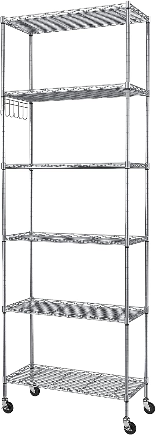 Homdox 6-Tier Storage Shelf Wire Shelving Unit with Wheels