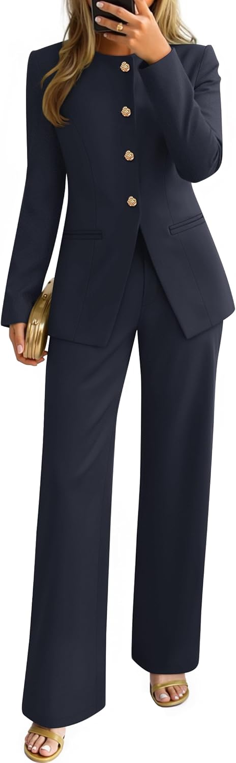 ZESICA Women's Fall Two Piece Suit Set for Casual Business Wear