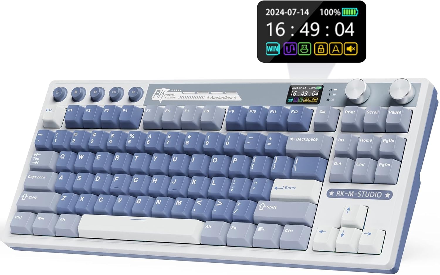 Wireless Gaming Keyboard with Dual Knob and RGB Backlit