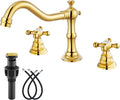 Polish Gold Widespread Bathroom Sink Faucet Double Cross Knobs