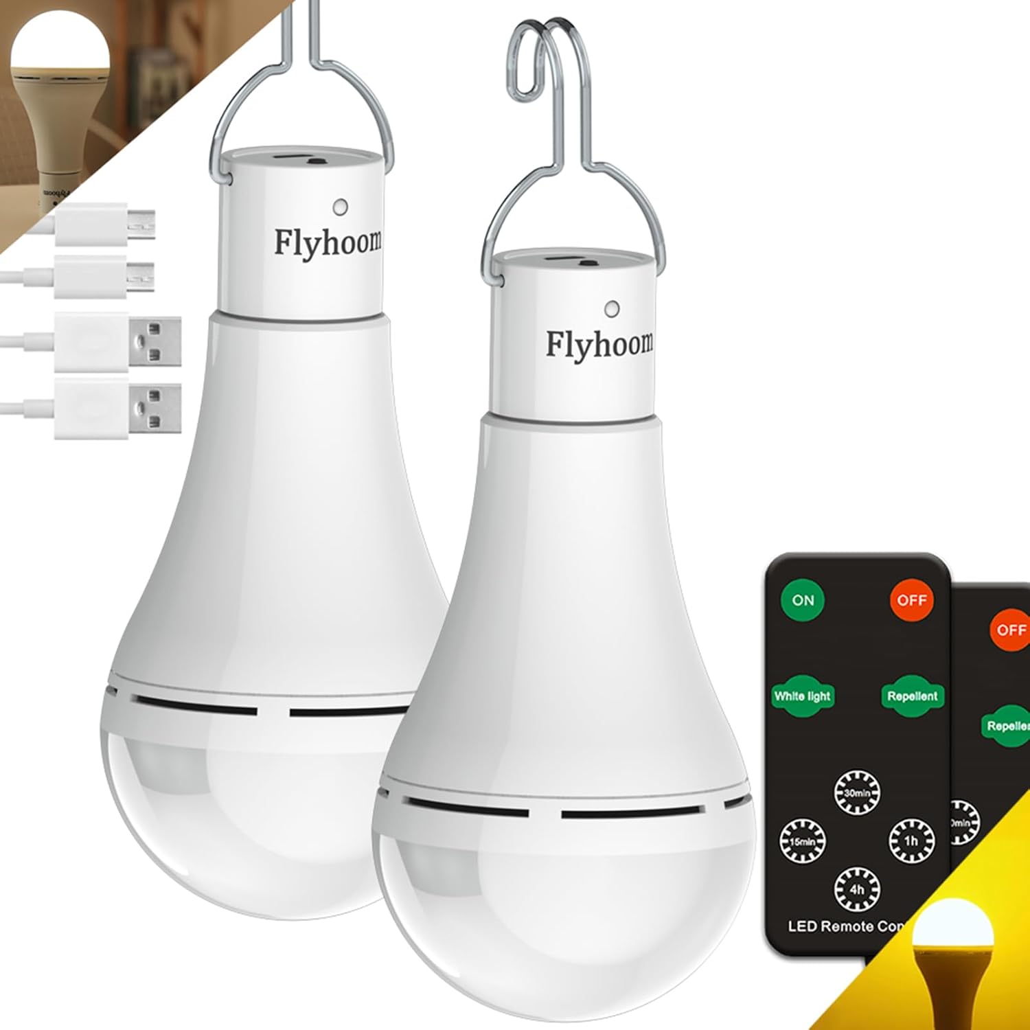 FLYHOOM USB Rechargeable Camping Light: Remote Timer, 5 Modes, 1800mAh LED
