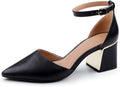 Womens Pointed Toe Pumps with Metal Lined Chunky Low Heels