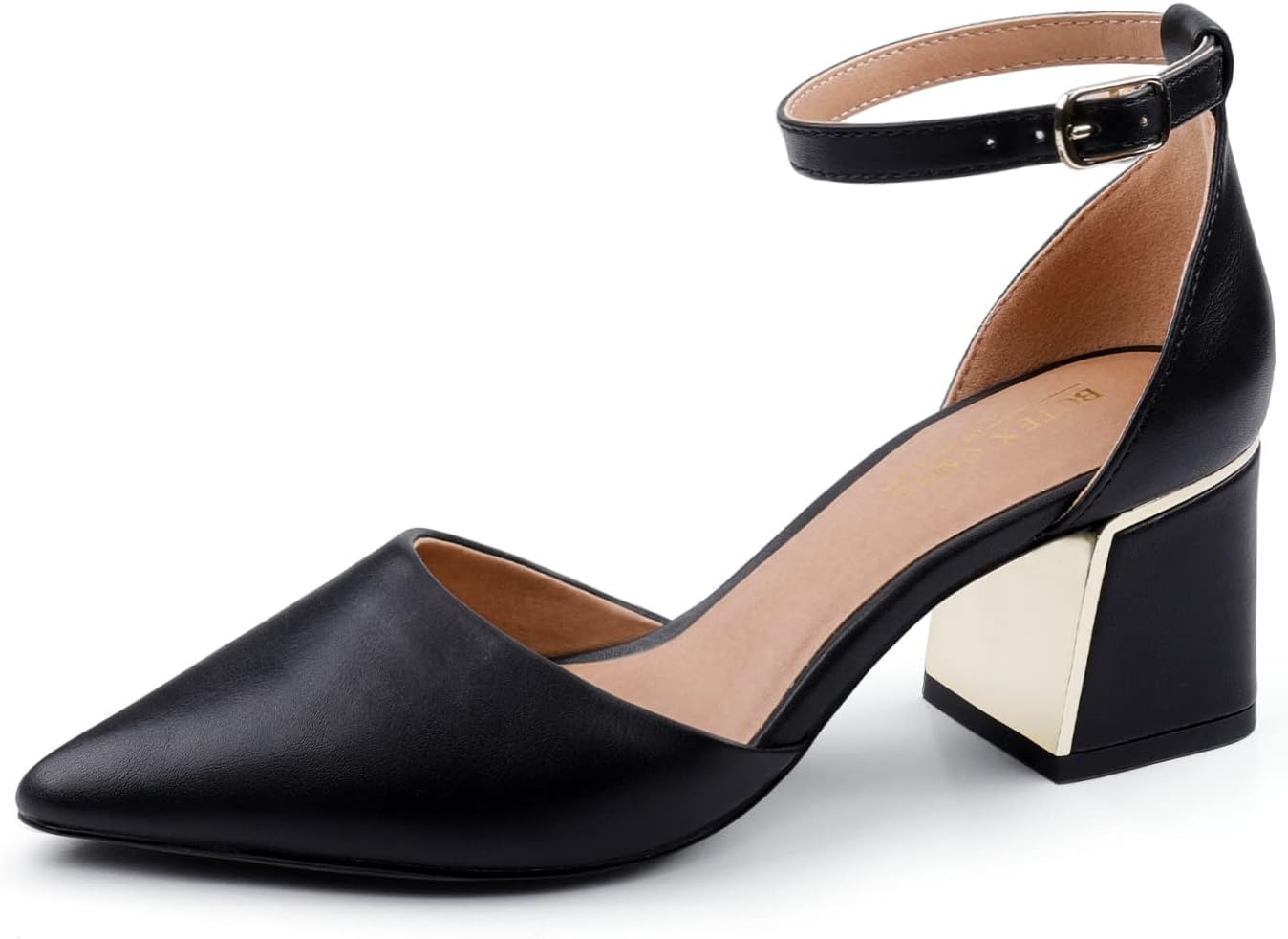BCTEX COLL Womens Pointed Toe Pumps with Chunky Low Heels