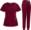 Stylish V-neck Scrub Suit for Women with Comfy Jogger Pants