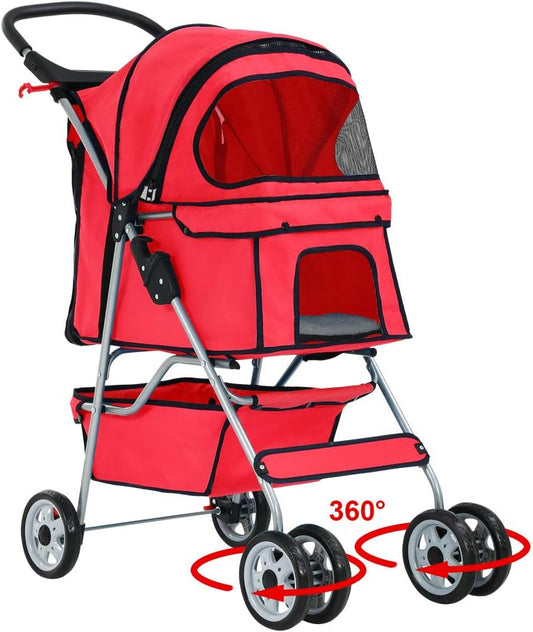 BestPet Pet Stroller for Cats and Dogs - Travel Folding Carrier