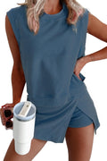 Womens Mineral Wash Cotton Tank Top and Split Athletic Skirt Set