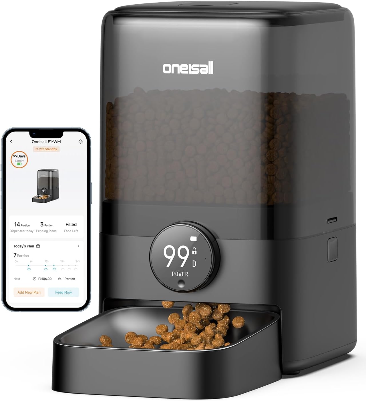 oneisall Cordless WiFi Automatic Cat Feeder for Smart Feeding