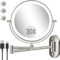 30X/1X Wall Mounted Lighted Makeup Mirror - Rechargeable 8in Magnifier
