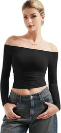 SUUKSESS Women Off Shoulder Double Lined Long Sleeve Shirt