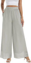 Women's Chiffon Wide Leg Palazzo Pants - Elastic Waist Beach Trousers