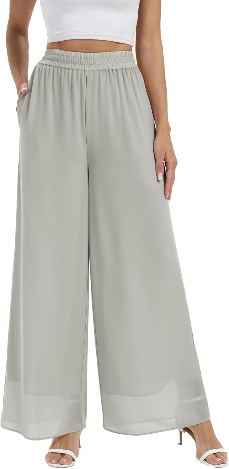 Chic Women's Chiffon Dress Beach Wide Leg Palazzo Pants