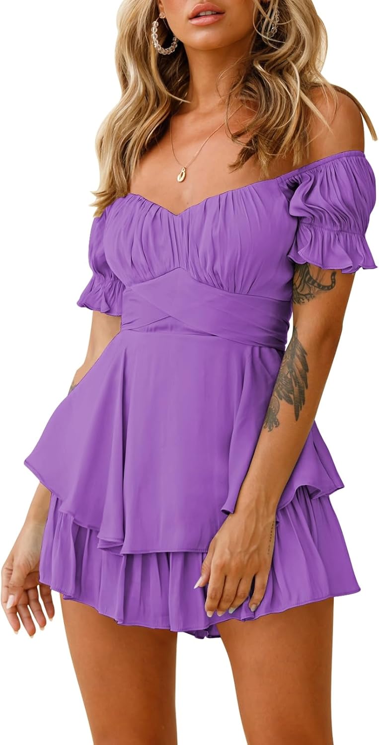 Boho Off Shoulder Ruffle Chiffon Jumpsuit for Women Fashion
