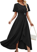Wedding Guest Dresses for Women Have Pockets Ruffle Sleeve A Line Midi