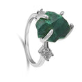 Malachite Raw Crystal Statement Ring in White Gold