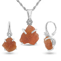 real raw sunstone drop earrings and necklace set - polished crystal