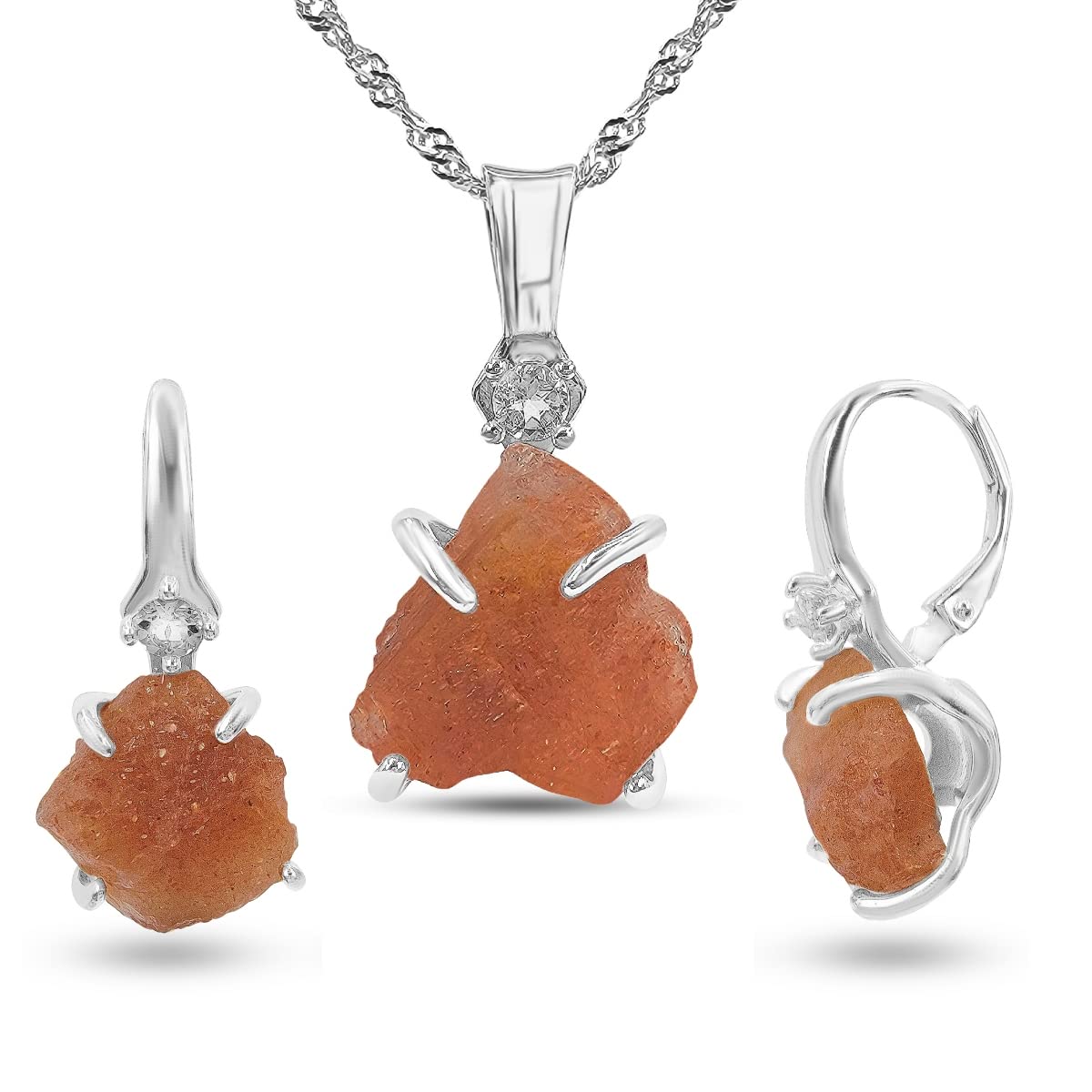 Real Raw Sunstone Drop Earrings and Necklace Set for Her Gift
