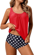 Yonique Women 2 Piece Blouson Tankini Swimsuit - Tummy Control Fit