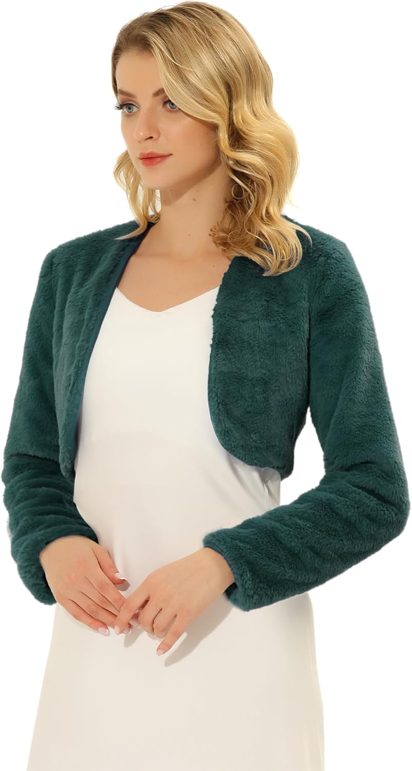Allegra K Women's Evening Shrug Fuzzy Formal Faux Fur Jacket