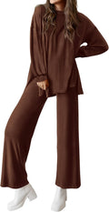 Womens 2 Piece Crewneck Lounge Set - Wide Leg Casual Tracksuit