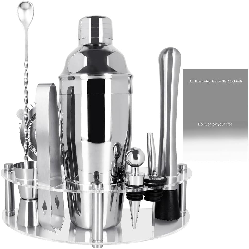 Silver 9Pc Cocktail Shaker Set: Bartender Kit