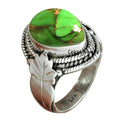 Genuine Green Copper Turquoise Gemstone Ring - Solid 925 Sterling