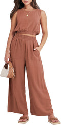 ANRABESS Womens Summer 2 Piece Outfits Sleeveless Crop Top and Wide