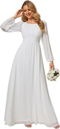 Ever-Pretty Crewneck Long Lantern Sleeve A-Line Chiffon Dress Features