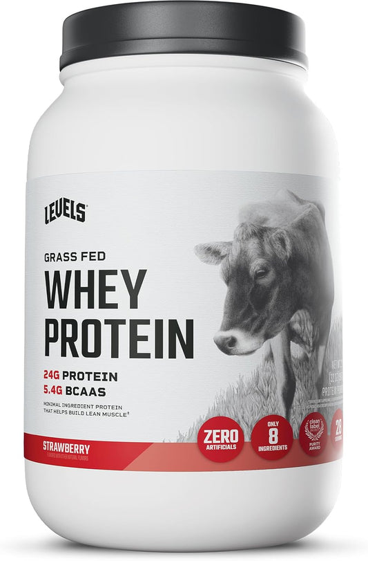 Levels Grass Fed Whey Protein Powder with 24G Protein, Strawberry
