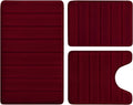 BYSURE Burgundy Memory Foam Bathroom Rug Set 3 Piece - Soft, Absorbent