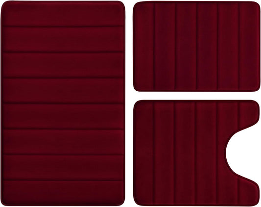 BYSURE Burgundy Memory Foam Bathroom Rug Set for Comfort