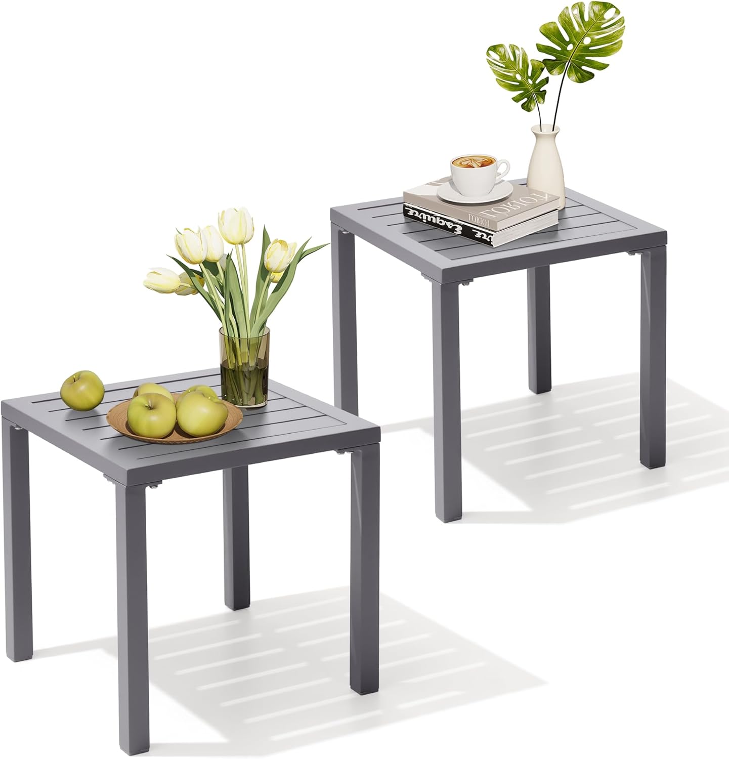 Crestlive Products Aluminum Outdoor Side Table Set of 2 for Patio