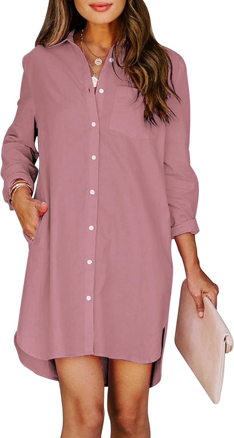 Womens Button Down Shirt Dresses with Pockets for Style