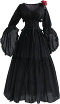 Victorian Dress for Women Black Cotton Renaissance Costume - Flared